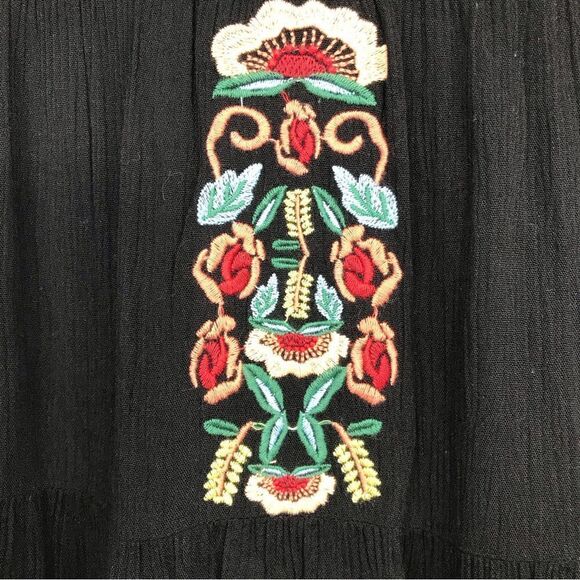 THML Black Gauze Floral Embroidered Velvet Popover Sheath Dress - Picture 12 of 14